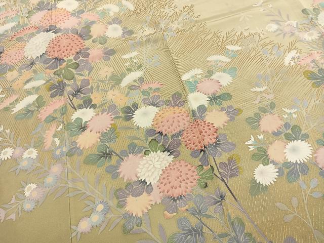 平和屋着物●十日町友禅作家 松雨 訪問着 草花文 金彩 正絹 逸品 AABK7767fy