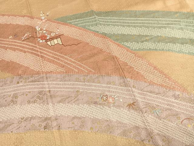 平和屋着物●訪問着 絞り 刺繍 草花文 金彩 正絹 逸品 AABK7768fy