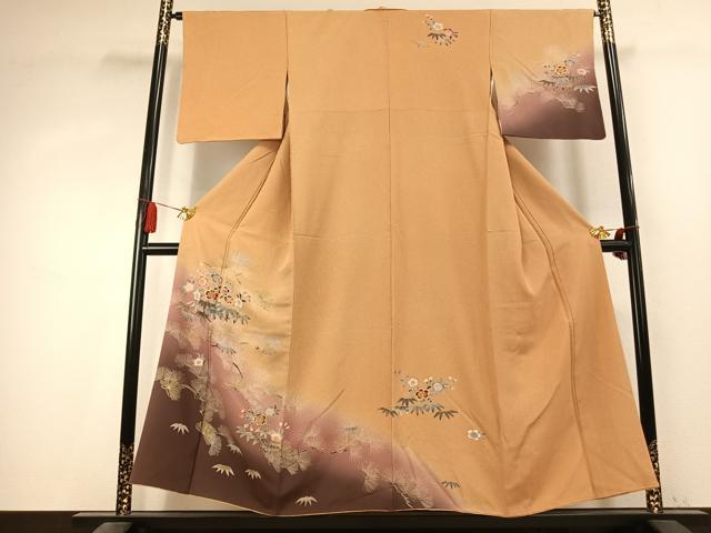 平和屋着物●訪問着 草花文 暈し染め 金銀彩 正絹 逸品 AABK7770fy