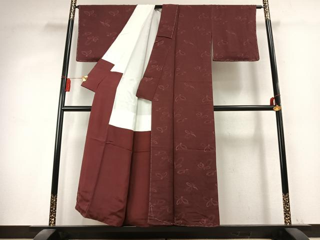 平和屋着物●上質な色無地 舞花地紋 小豆色 正絹 逸品 未使用 AABK7773fy