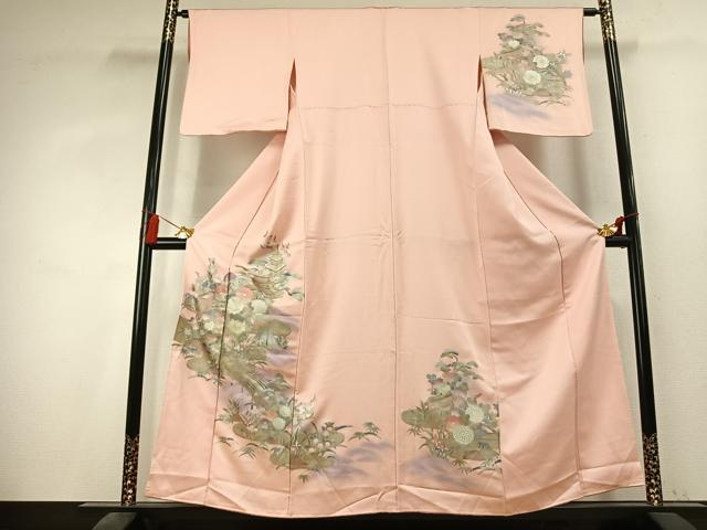 平和屋着物●訪問着 風景花文 暈し染め 銀彩 正絹 逸品 AABK7776fy