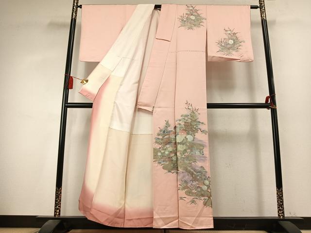 平和屋着物●訪問着 風景花文 暈し染め 銀彩 正絹 逸品 AABK7776fy