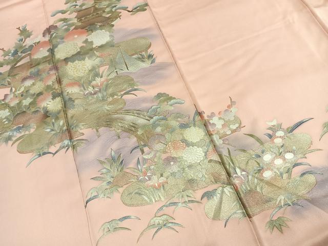 平和屋着物●訪問着 風景花文 暈し染め 銀彩 正絹 逸品 AABK7776fy