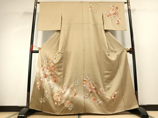 平和屋着物●訪問着 雪輪花蝶文 暈し染め 金彩 正絹 逸品 AABK7780fy