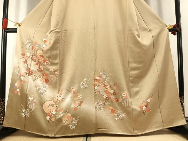 平和屋着物●訪問着 雪輪花蝶文 暈し染め 金彩 正絹 逸品 AABK7780fy
