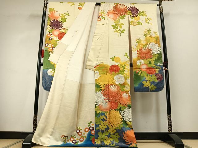 平和屋着物●豪華振袖 駒刺繍 草花文 暈し染め 金彩 正絹 逸品 AABK7784fy