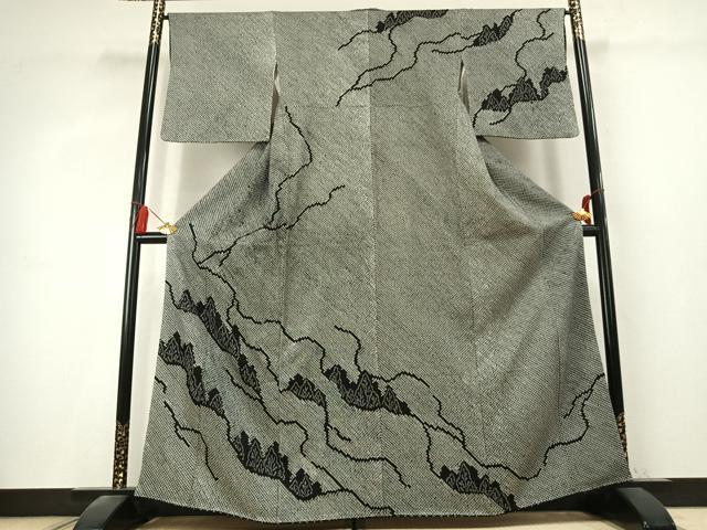 平和屋着物●訪問着 総絞り 樹林文 黒地 正絹 逸品 AABK7789fy