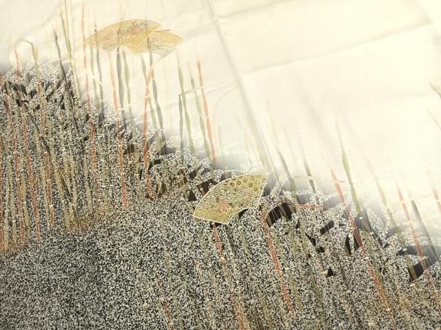 平和屋着物●訪問着 中国三大刺繍 汕頭刺繍 スワトウ刺繍 地紙花文 暈し染め 金糸 金彩 正絹 逸品 AABK7799fy