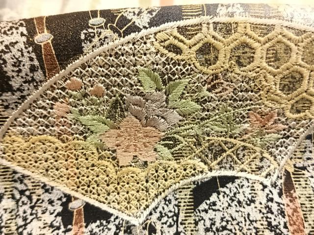 平和屋着物●訪問着 中国三大刺繍 汕頭刺繍 スワトウ刺繍 地紙花文 暈し染め 金糸 金彩 正絹 逸品 AABK7799fy