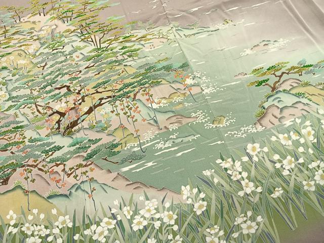 平和屋着物●豪華色留袖 友禅 作家物 風景花文 暈し染め 正絹 逸品 AABK7801fy
