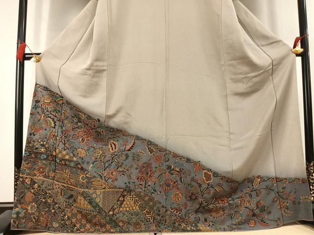 平和屋着物●訪問着 中国三大刺繍 汕頭刺繍 スワトウ刺繍 総刺繍 更紗花鳥文 暈し染め 金糸 鬼しぼ縮緬 ロング丈 正絹 逸品 AABK7806fy