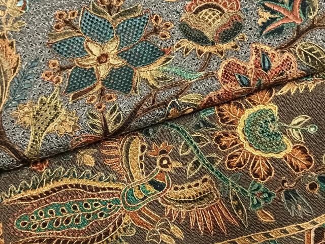 平和屋着物●訪問着 中国三大刺繍 汕頭刺繍 スワトウ刺繍 総刺繍 更紗花鳥文 暈し染め 金糸 鬼しぼ縮緬 ロング丈 正絹 逸品 AABK7806fy