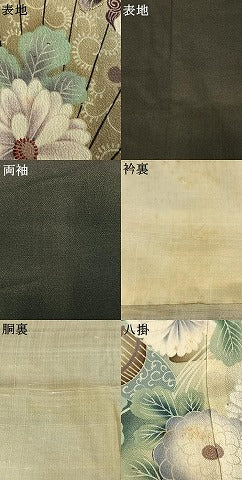 平和屋着物●アンティーク 大正ロマン 黒留袖 刺繍 花鳥文 両褄 暈し染め 銀糸 正絹 逸品 AABK7807fy