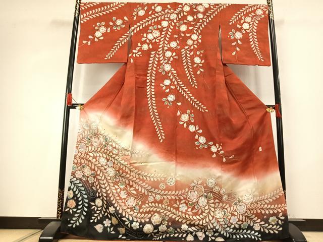 平和屋着物●越後十日町の一流染匠 桐屋・翠山工房 訪問着 絞り 辻が花 暈し染め 金通し地 正絹 逸品 AABK7809fy