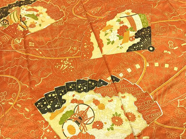 平和屋着物●豪華振袖 駒刺繍 扇面御所車鼓花文 金彩 金通し地 正絹 逸品 AABK7822fy