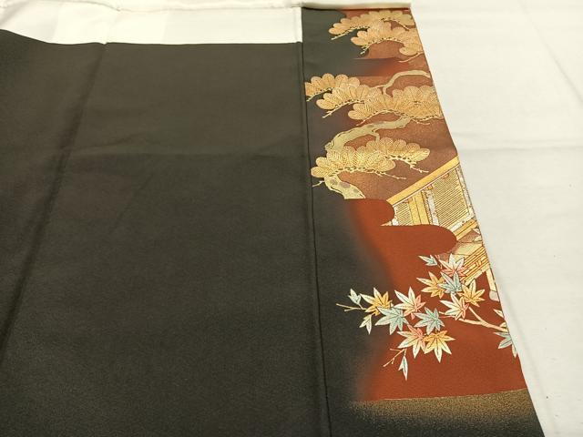 平和屋着物●金彩友禅 卓越技能者・名工・和田光正 黒留袖 松竹梅 風景花文 暈し染め 金銀彩 正絹 逸品 AABK7824fy