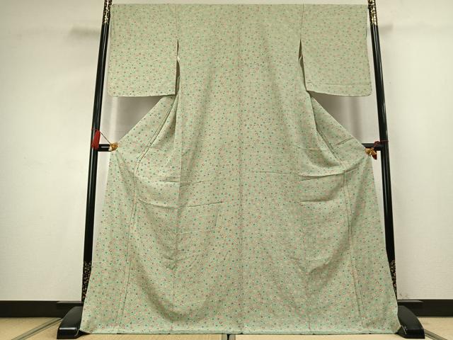 平和屋着物●上質な小紋 草花文 ロング丈 正絹 逸品 未使用 AABK7834fy