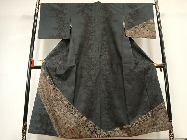 平和屋着物●本場大島紬 訪問着 斜縞花唐草文 正絹 逸品 AABK7839fy