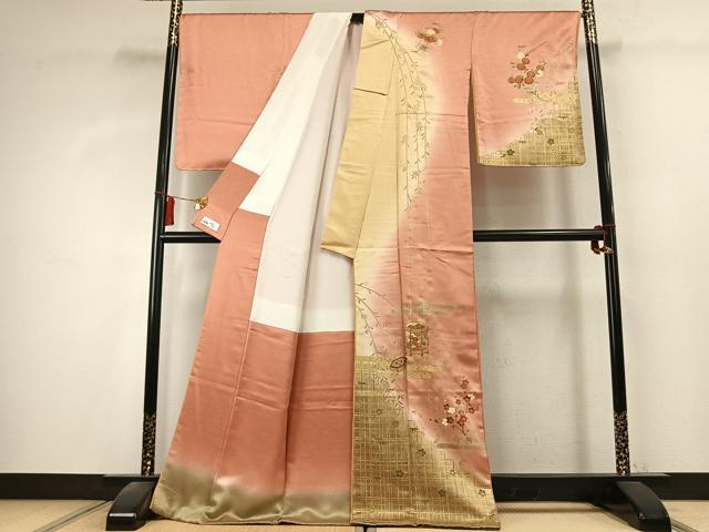 平和屋着物●訪問着 駒刺繍 貝桶花文 暈し染め 金彩 やまと誂製 正絹 逸品 未使用 AABK7840fy