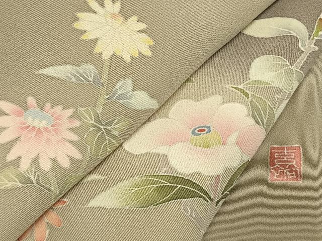 平和屋着物●訪問着 友禅 作家物 草花文 暈し染め 正絹 逸品 AABK7842fy