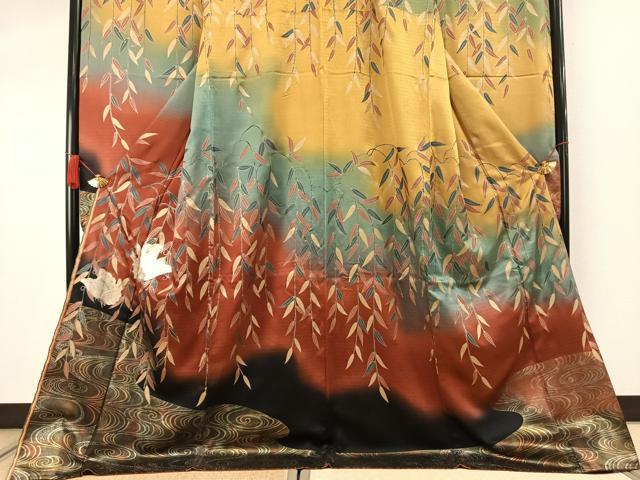 平和屋着物●豪華振袖 舞蝶文 暈し染め 金銀彩 正絹 逸品 AABK7850fy