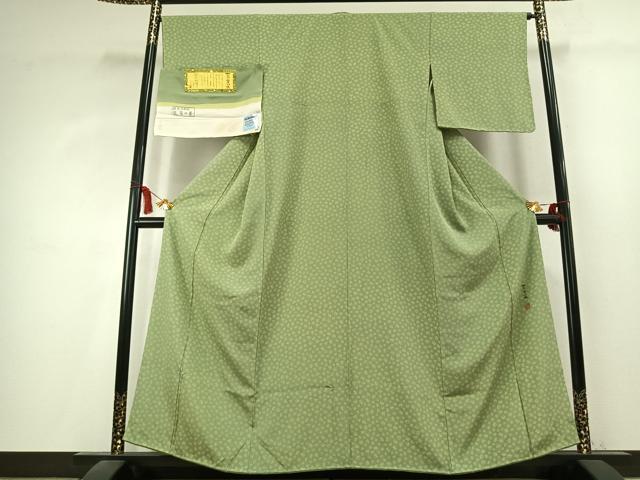 平和屋着物●上質な小紋 萬葉染 糸巻文 浜ちりめん 反端付き 正絹 逸品 未使用 AABK7852fy