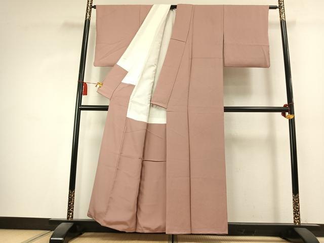 平和屋着物●上質な色無地 霞地紋 赤白橡色 正絹 逸品 AABK7855fy