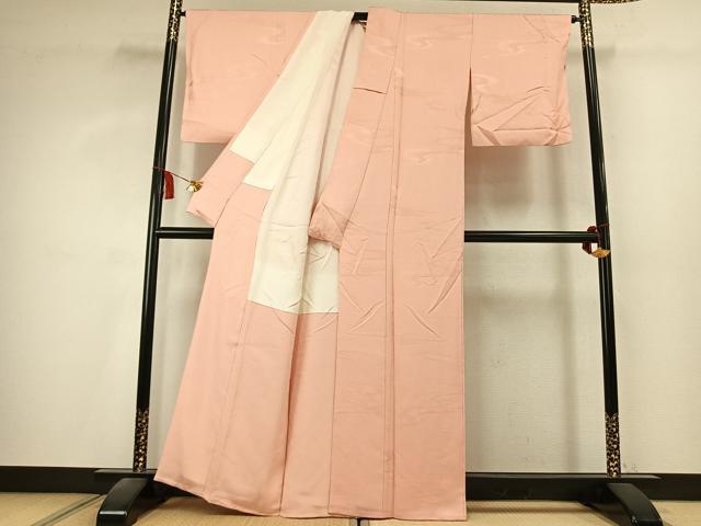 平和屋着物●上質な色無地 堅牢染 流水地紋 赤香色 反端付き 正絹 逸品 AABK7856fy
