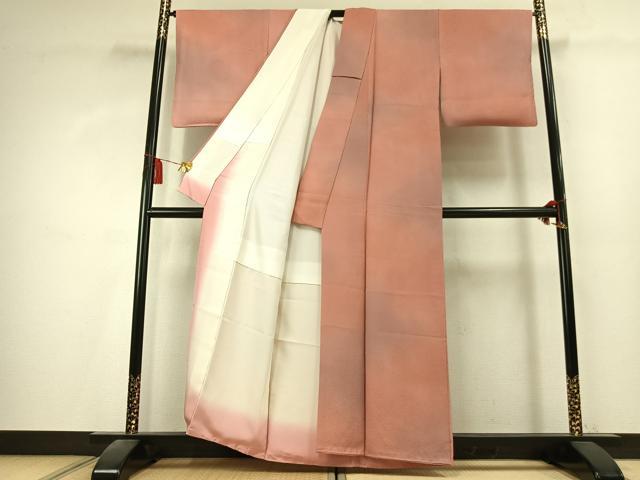 平和屋着物●染色作家 斉藤三才 小紋 唐草地紋 暈し染め 正絹 逸品 AABK7857fy