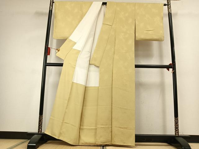 平和屋着物●上質な色無地 網目地紋 淡黄色 正絹 逸品 AABK7859fy