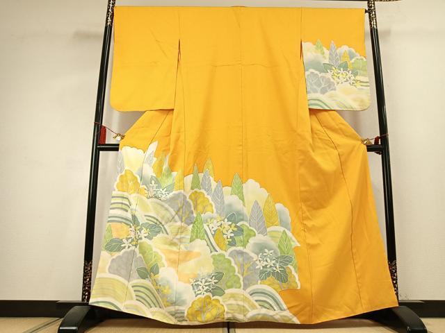 平和屋着物●訪問着 草花樹林文 暈し染め 正絹 逸品 AABK7862fy