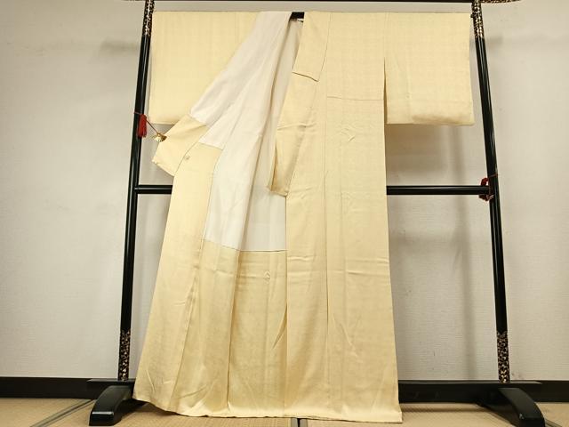 平和屋着物●上質な色無地 草花地紋 鳥の子色 鈴乃屋扱い 正絹 逸品 AABK7863fy