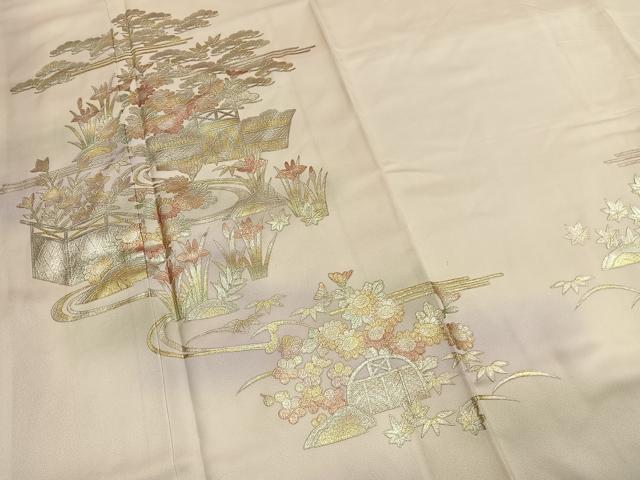 平和屋着物●訪問着 草花文 暈し染め 金銀彩 やまと誂製 正絹 逸品 AABK7864fy