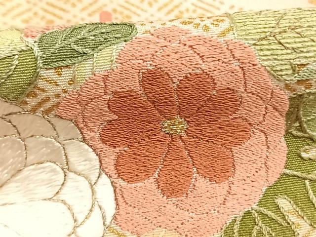 平和屋着物●訪問着 刺繍 花鳥文 暈し染め 金糸 金彩 正絹 逸品 AABK7875fy