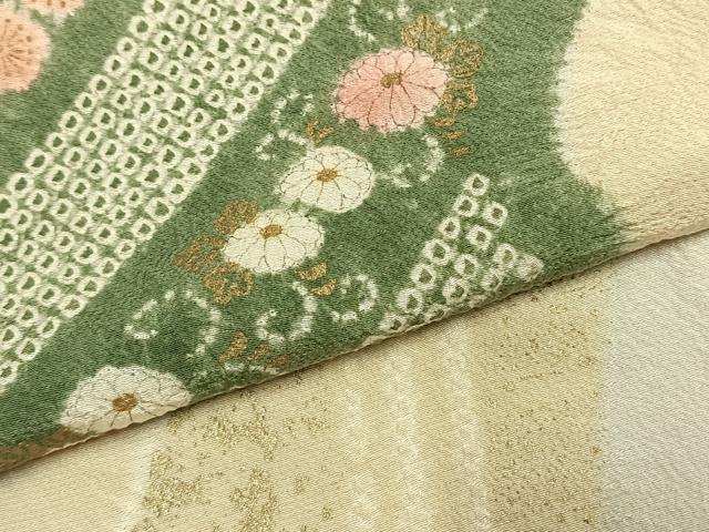 平和屋着物●十日町 名門 滝泰謹製 訪問着 絞り 草花文 金彩 正絹 逸品 AABK7876fy