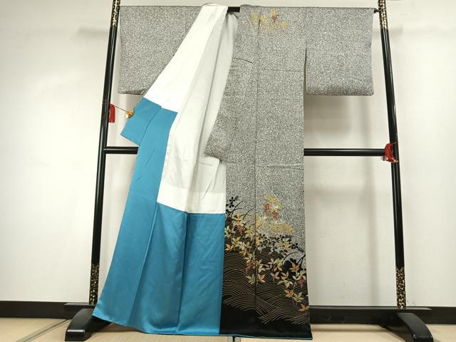 平和屋着物●訪問着 南天文 シルエット たたき染め 金彩 正絹 逸品 AABK7880fy