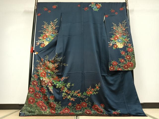平和屋着物●豪華振袖 駒刺繍 草花文 金彩 正絹 逸品 AABK7884fy