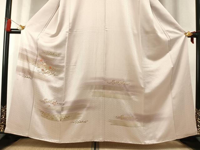 平和屋着物●訪問着 刺繍 舞葉文 暈し染め 金糸 金彩 正絹 逸品 AABK7899fy