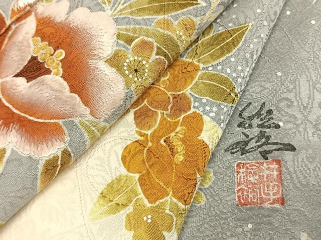 平和屋着物●訪問着 作家物 刺繍 草花文 金彩 正絹 逸品 AABK7902fy