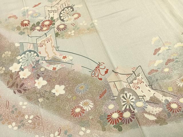 平和屋着物●訪問着 御所車花文 暈し染め 金銀彩 正絹 逸品 AABK7909fy