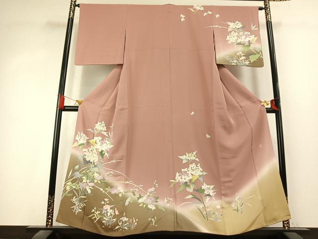 平和屋着物●訪問着 友禅 作家物 草花文 暈し染め 正絹 逸品 AABK7912fy