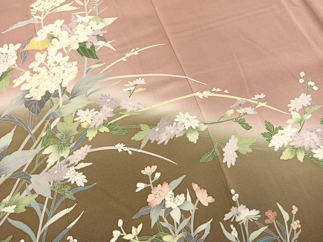 平和屋着物●訪問着 友禅 作家物 草花文 暈し染め 正絹 逸品 AABK7912fy