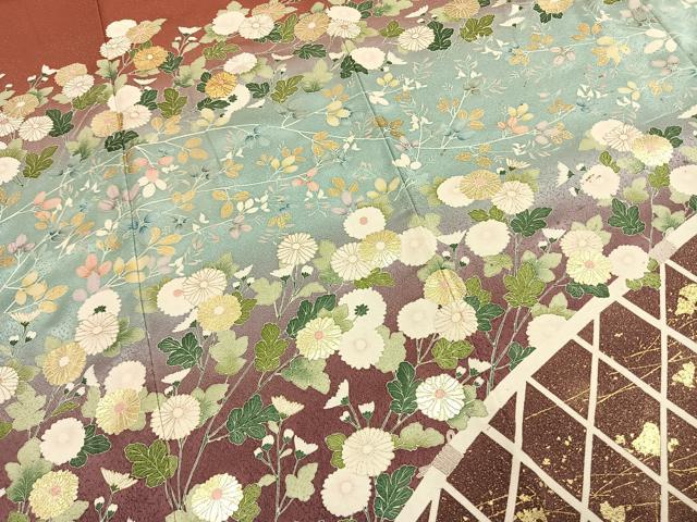 平和屋着物●訪問着 駒刺繍 草花文 暈し染め 金彩 正絹 逸品 AABK7920fy