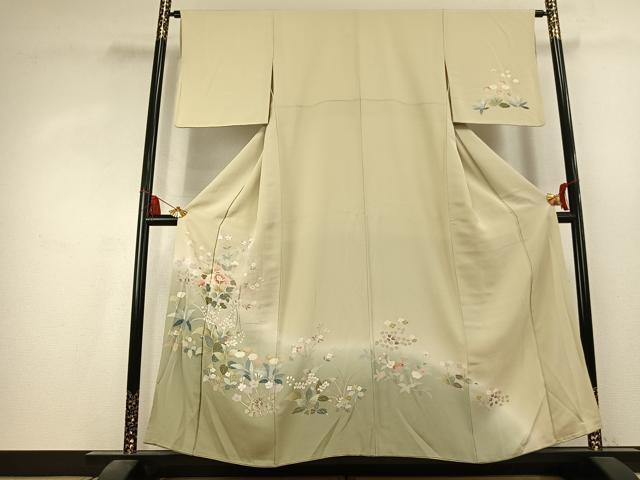 平和屋着物●訪問着 友禅 草花文 暈し染め 正絹 逸品 AABK7923fy