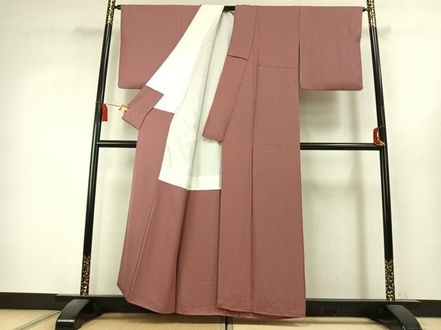 平和屋着物●上質な色無地 花唐草地紋 蘇芳香色 正絹 逸品 AABK7925fy