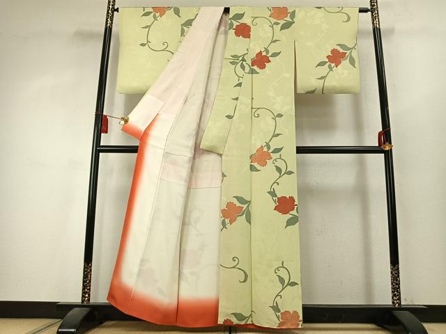 平和屋着物●上質な小紋 地紋起こし 花唐草文 正絹 逸品 AABK7926fy