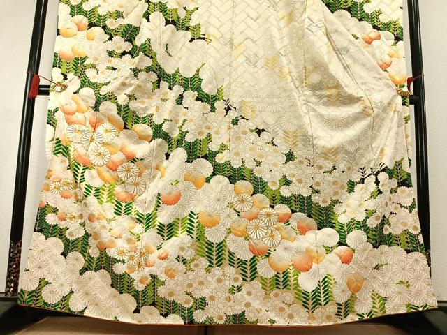 平和屋着物●豪華振袖 駒刺繍 草花文 金彩 正絹 逸品 AABK7929fy