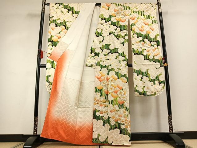平和屋着物●豪華振袖 駒刺繍 草花文 金彩 正絹 逸品 AABK7929fy
