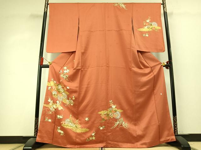 平和屋着物●十日町老舗ブランド 吉澤友禅 吾妻徳穂 訪問着 駒刺繍 草花文 金彩 正絹 逸品 AABK7936fy