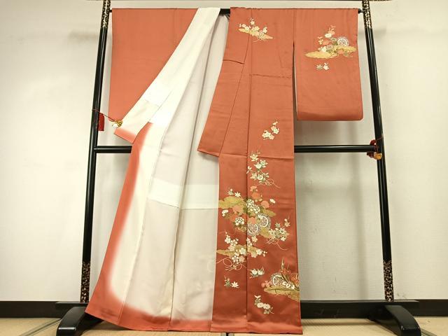 平和屋着物●十日町老舗ブランド 吉澤友禅 吾妻徳穂 訪問着 駒刺繍 草花文 金彩 正絹 逸品 AABK7936fy